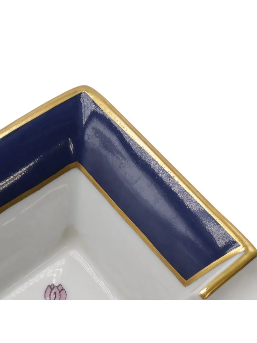 Hermes Ashtray Tray Case Panthere Leopard Print Animal Ceramic White Navy Gold